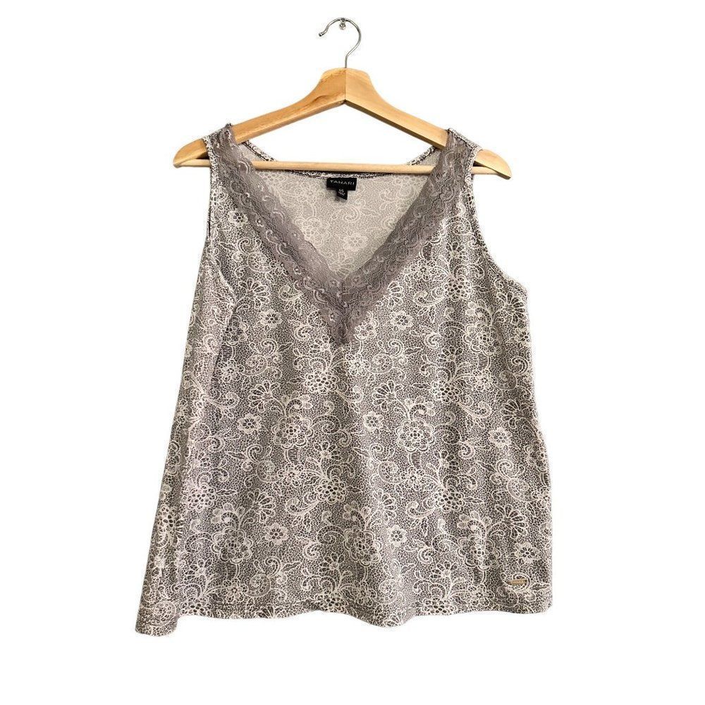 VGUC Tahari Size Large Grey and White Tank with Lace